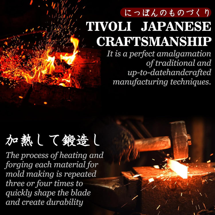 TIVOLI Hand-Forged Ulu Knife – Full Tang High Carbon Steel, Japanese-Inspired with Sheath & Gift Box, Mezzaluna Rocker Knife & Pizza Cutter for Kitchen, Camping & BBQ,Japanese Birthday Gifts for Men
