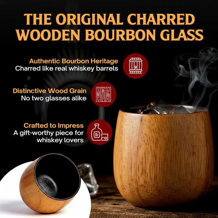 The Original Charred Wooden Bourbon Drinking Glass Bourbon Gifts for Men (2 Count)