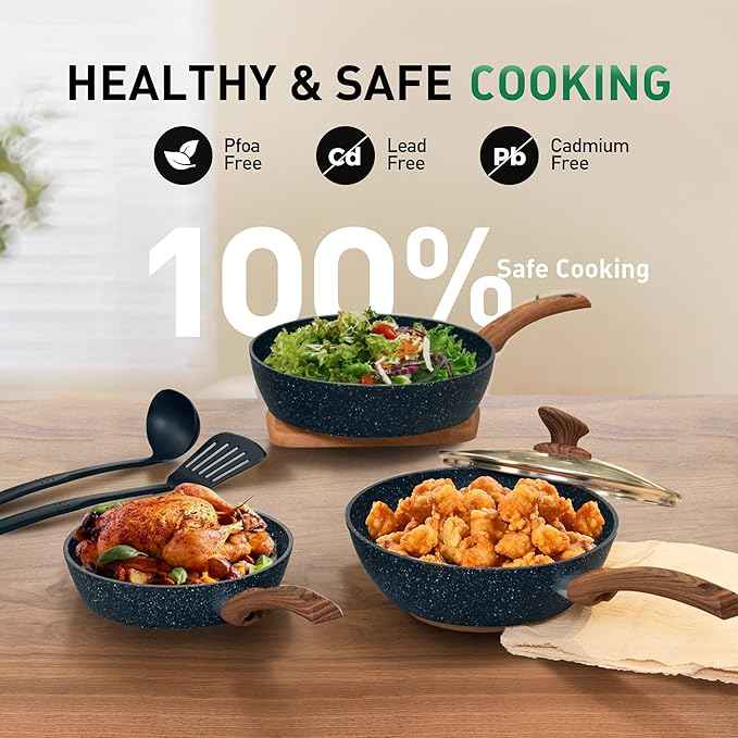 MAISON ARTS Pots and Pans Set Non Stick, Kitchen Cookware Sets Nonstick, 12 Piece Granite Cooking Pot and Pan for Induction, Stovetop, Blue