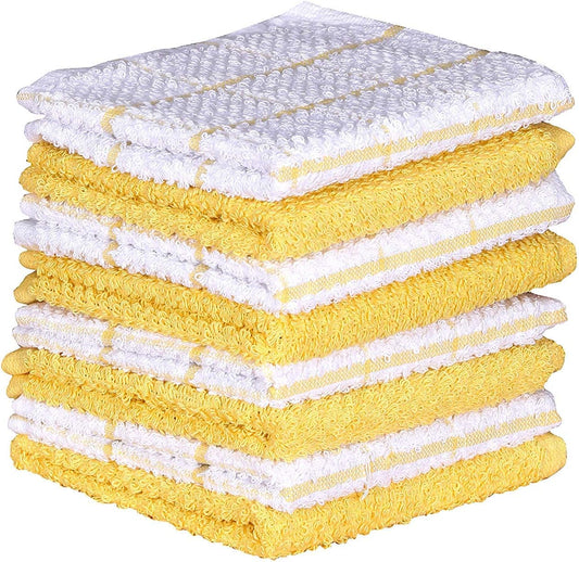 AMOUR INFINI Cotton Kitchen Dish Cloths Set of 8 – Highly Absorbent, Super Soft Premium Terry Cleaning Cloth (12"x12" Inch) Premium Dishcloths for Washing Dishes (Yellow) - Nestoria