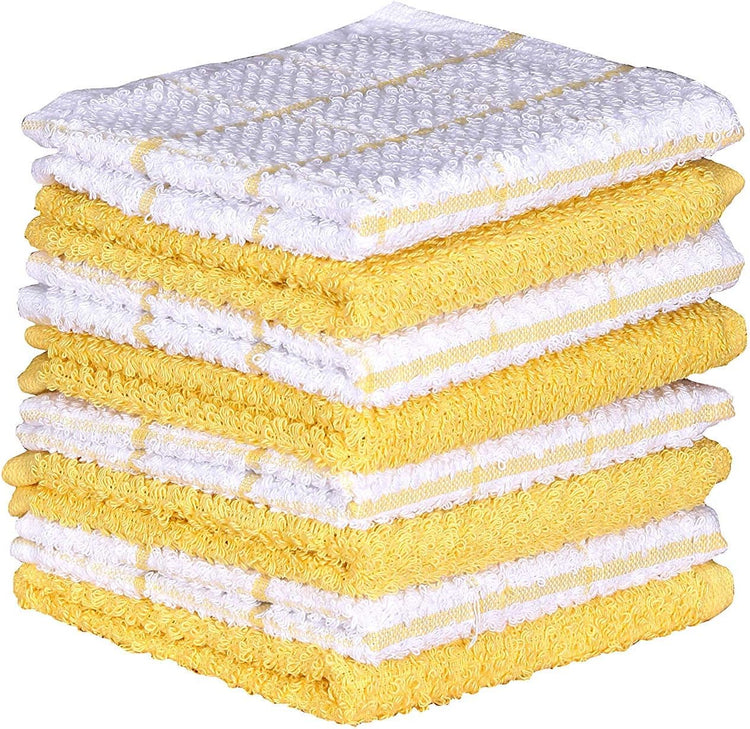 AMOUR INFINI Cotton Kitchen Dish Cloths Set of 8 – Highly Absorbent, Super Soft Premium Terry Cleaning Cloth (12"x12" Inch) Premium Dishcloths for Washing Dishes (Yellow) - Nestoria