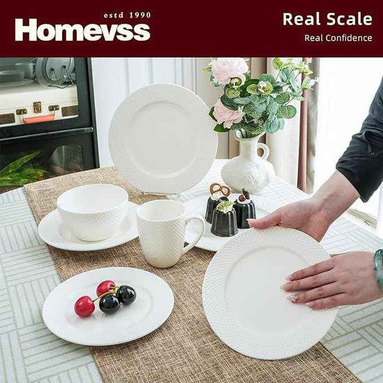 HomeVss, New Bone China Embossed Rain Drops 40pc Dinnerware Set