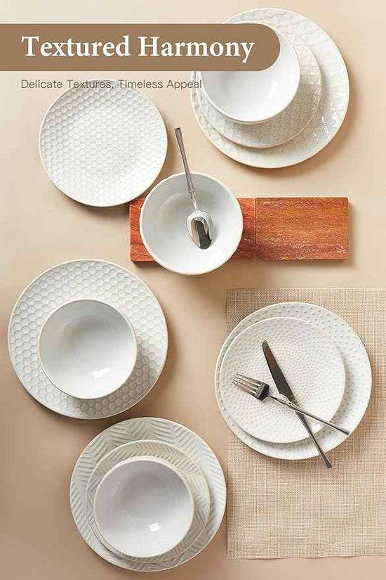 24 Piece Dinnerware Sets for 8, Premium Stoneware Plates and Bowls Sets, Microwave & Dishwasher Safe, Elegant Dishes for Entertaining & Special Occasions – A Stunning Gift for Large Families