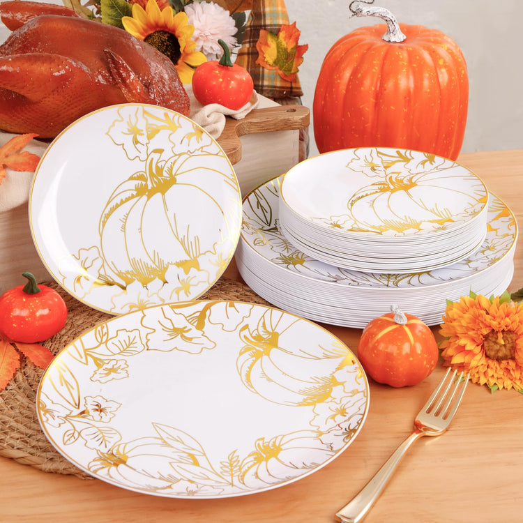 60PCS Thanksgiving Plates & Gold Pumpkin Plates (60 Count)