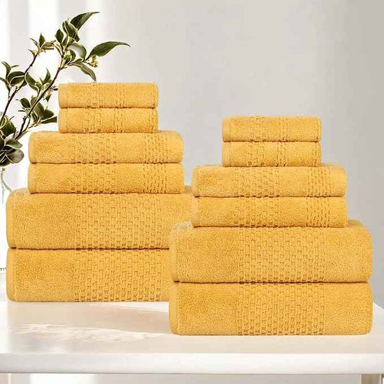 Superior Playa Zero Twist Cotton Medium Weight Towels, for Guest Bath, Bathroom, Shower, Spa, Plush, Quick Dry, Ultra-Soft Towels, Bath Essentials, Waffle Textured, 12 Piece Assorted Towel Set, Gold