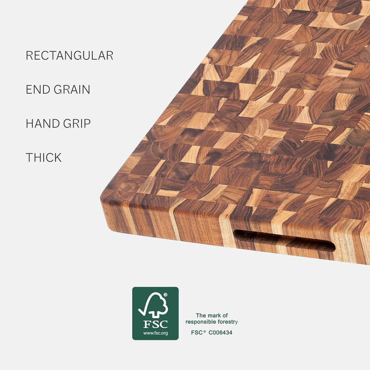 Teakhaus Butcher Block Cutting Board - Large Wooden Cutting Board - Teak End Grain Wood - Knife Friendly - FSC Certified