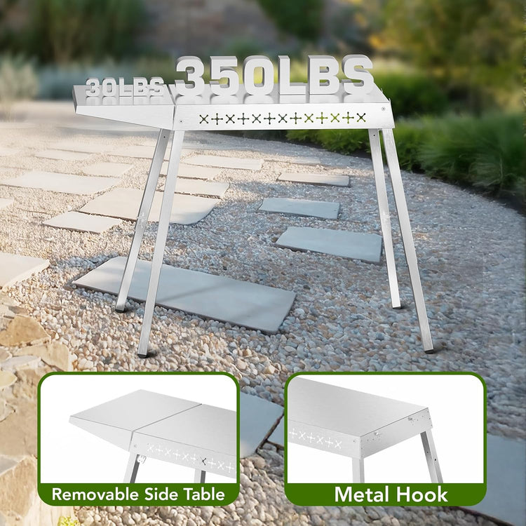 Food Grade 304 Stainless Steel BBQ Grill Table fits Tabletop Griddle, Outdoor Grill Table with 4 Foldable Legs, Portable Grill Stand for RV, Camping, Tailgating
