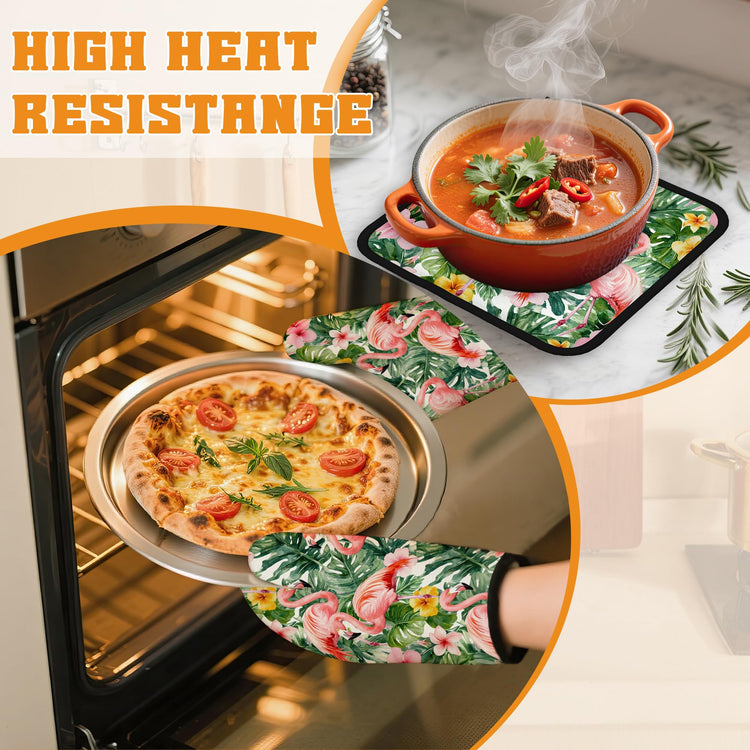 Palm Leaf Oven Mitts and Pot Holders Set (4 Count)