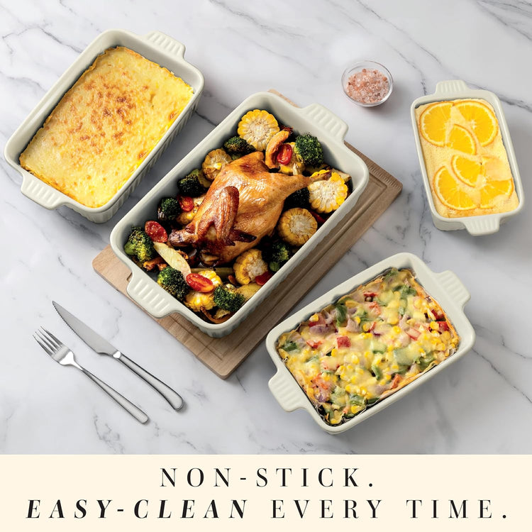 COOK WITH COLOR Casserole Dishes for Oven, Porcelain Baking Dishes, Ceramic Bakeware Sets of 4, Rectangular Pans Handles for Baking Cake Kitchen