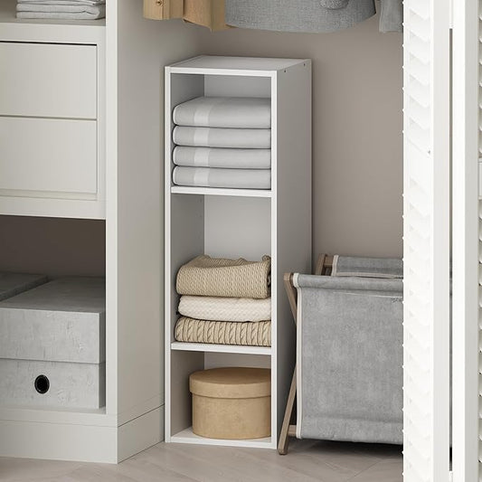 Furinno Reed 3-Tier Closet Organizers and Storage, Closet Organizer, Open Shelf Closet Storage, for Wardrobe, Bedroom, Living Room, 10-Inch Width, White