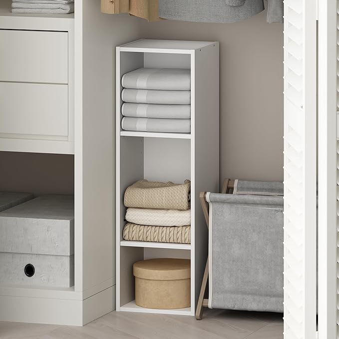 Furinno Reed 3-Tier Closet Organizers and Storage, Closet Organizer, Open Shelf Closet Storage, for Wardrobe, Bedroom, Living Room, 10-Inch Width, White