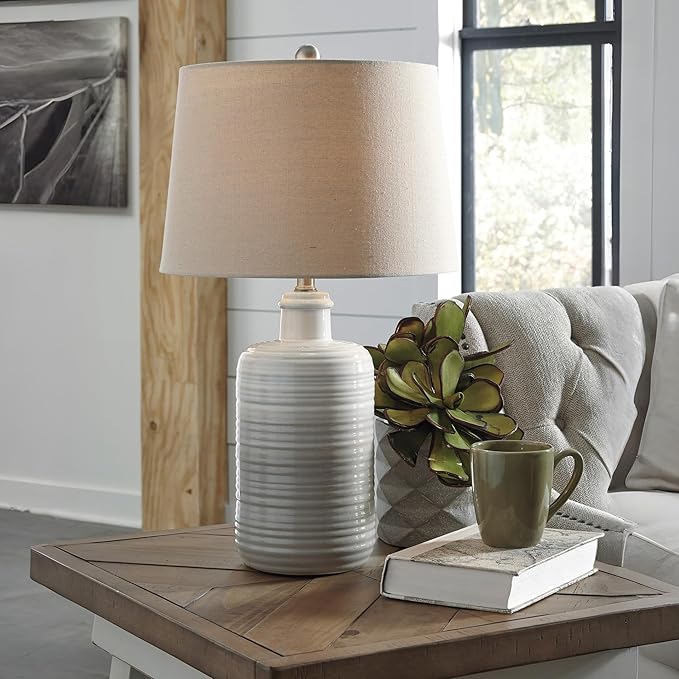 Signature Design by Ashley Marnina 25.5" Neutral Ceramic Table Lamp Set, 2 Count, Taupe