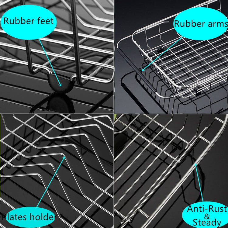 Expandable Dish Drying Rack Organizer and Utensil Cutlery Holder