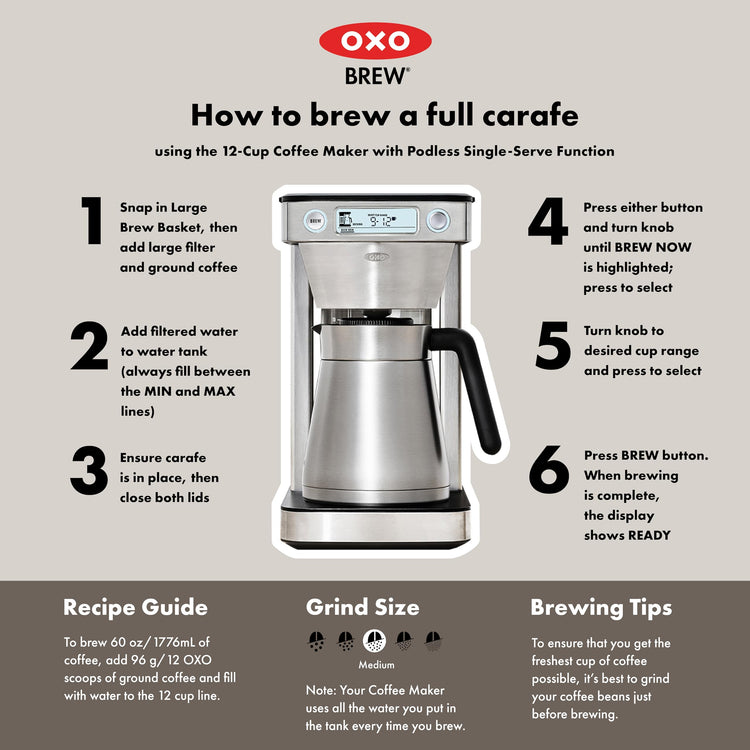 Brew 12 Cup Coffee Maker With Podless Single