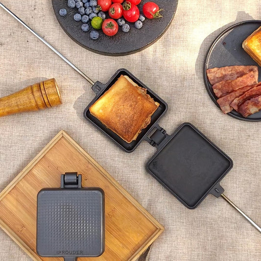 Campfire Pie Iron 4.9" Large Cast Iron Sandwich Maker for Camping 2 Pcs with Storage Bag (2 Count)
