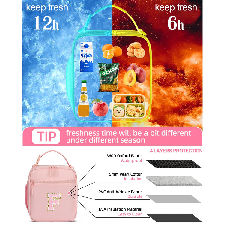 Lunch Box Kids Large Initial Insulated Lunch Bag for Girls