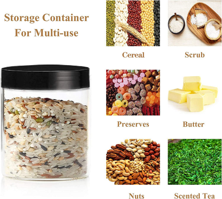 Plastic Jars with Lids Empty Slime Cosmetics Containers Clear Gift Food Jars Round PET Cream Jar with Black Lids Pen Labels for Kitchen Storage Spices Dry Food Body Butter Making (32 Count)