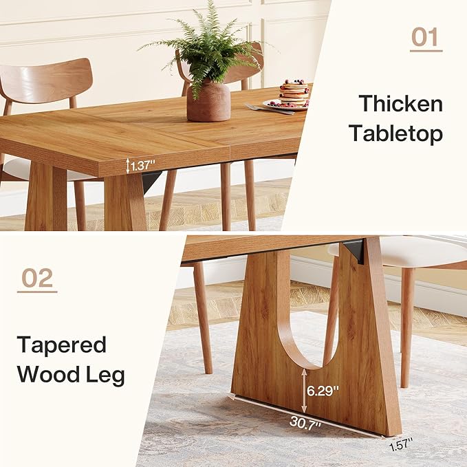 Tribesigns Large Dining Table for 6-8 People, 70.9-Inch Wood Rustic Rectangular Table with Black Wooden Legs, Farmhouse Center Kitchen Table for Dining Room, Living Room, Home Furniture (Brown)