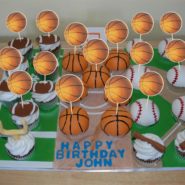 24Pcs Basketball Cupcake Toppers Star Sports Ball Cupcake Picks Baby Shower Basketball Sports Players Theme Birthday Party Cake Decorations Supplies (24 Count)
