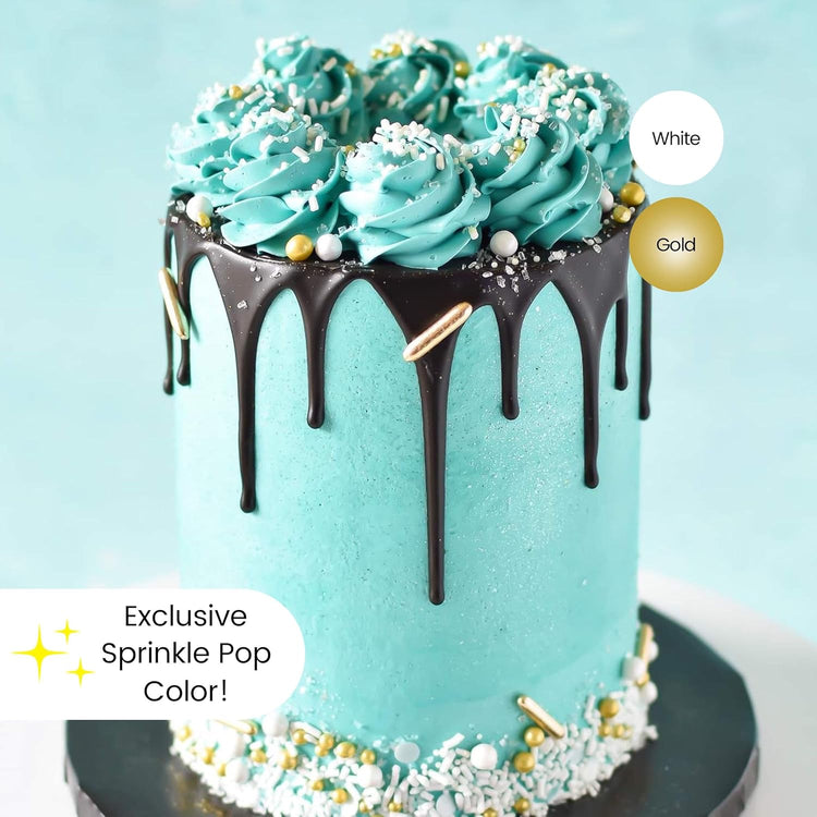 Wedding White Sprinkle Mix| Made In USA By Sprinkle Pop| Pastel White Sprinkles With Gold Metallics Dragees| Sprinkles For Decorating Bridal Shower Wedding Anniversary Party Cupcakes Cake Cookies, 2oz