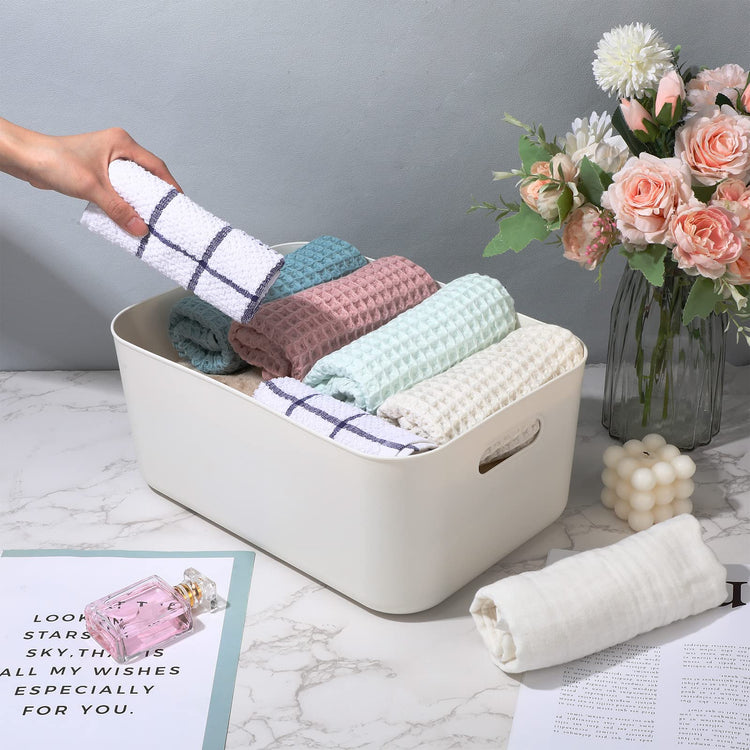 Plastic Storage Bins 10 Pcs White Pantry Organizer Bins Small Baskets Storage Containers for Home Kitchen (10 Count)