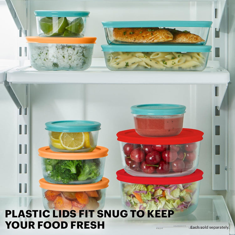 Pyrex Simply Store 9-Pack Mixed Sized Glass Food Storage Set, Round & Rectangular Containers With Lids, BPA-Free, Dishwasher & Microwave Safe