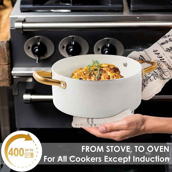 Ceramic Cookware Set, VONIKI 16 Pcs Pots and Pans Set Non Stick, Kitchen Cookware Sets with Cooking Utensils Set, Non Toxic Cookware Set White Gold Pan Set for Cooking Pot Oven & Dishwasher Safe, Gift