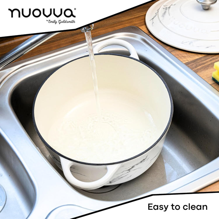 Cast Iron Dutch Oven with Lid – Non-Stick Ovenproof Enamelled Casserole Pot – Sturdy Dutch Oven Cookware – Marble, 6.4-Quart, 28cm – by Nuovva - Nestoria