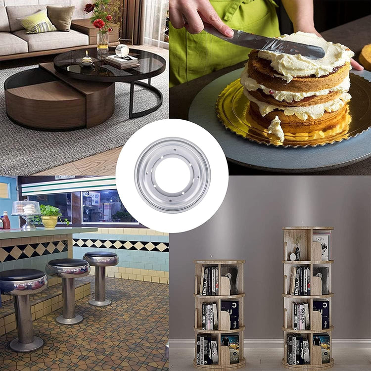 4Pack 5.5" Lazy Susan Hardware 5/16" Thick Round Rotating Bearing Plate, Silver Swivel Plate Base 300lbs Capacity Lazy Susan Turntable Bearing Base for Rotating Table, Serving Tray, Kitchen
