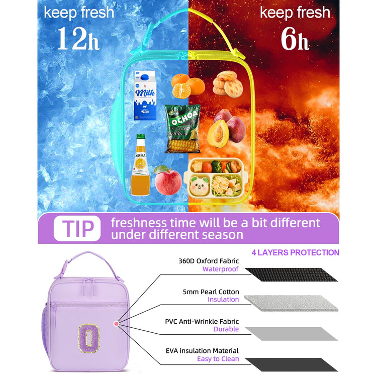 Initial Insulated Lunch Bag for Girls Kids