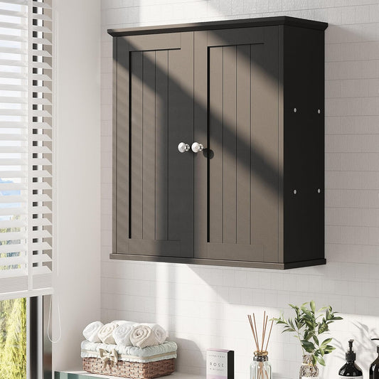 Meilocar Bathroom Wall Cabinet, Bathroom Cabinet Wall Mount, Over Toilet Space Saver Storage Cabinet, Wood Medicine Cabinets, Black