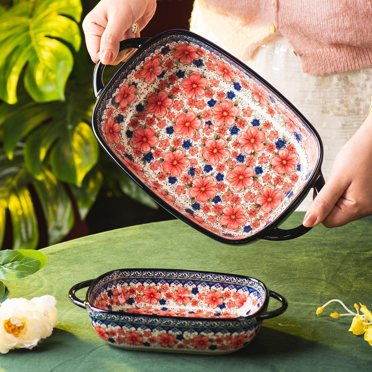 Baking Dish Ceramic Baking Pan Blue Casserole Dish Porcelain rectangular Baking Set 2pcs Bakeware Sets single serving size Lasagna Pan Baking Dishes for oven (2 Count)