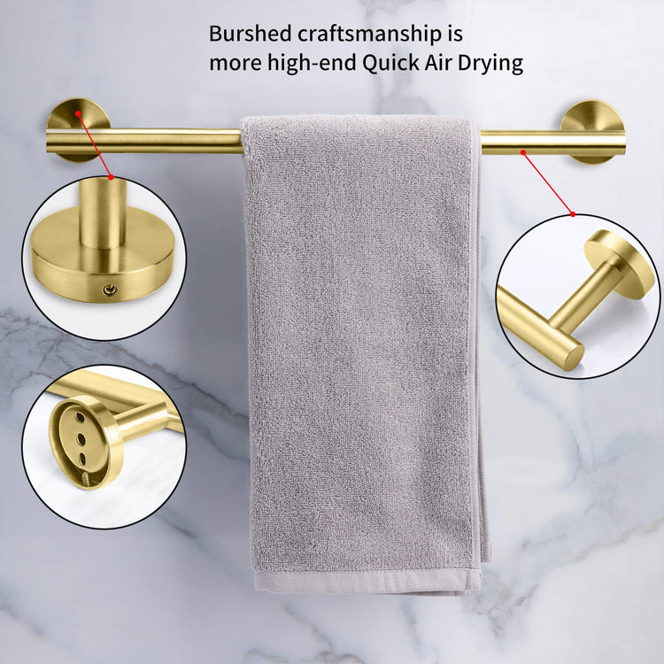 2 Pieces Brushed Gold Bathroom Towel Bar