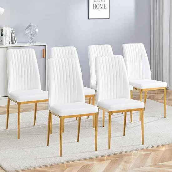 White Golden Dining Chairs Set - Modern PU Leather Armless Chairs with Metal Legs for Dinner Room, Office, Waiting Room (Set of 6)