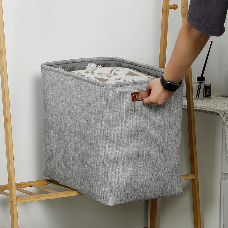 Large Storage Baskets for Blankets Living Room 51L Canvas Storage Baskets for Organizing 3 Pack Collapsible Baskets Bins for Organizing Home Office with Handles (3 Count)