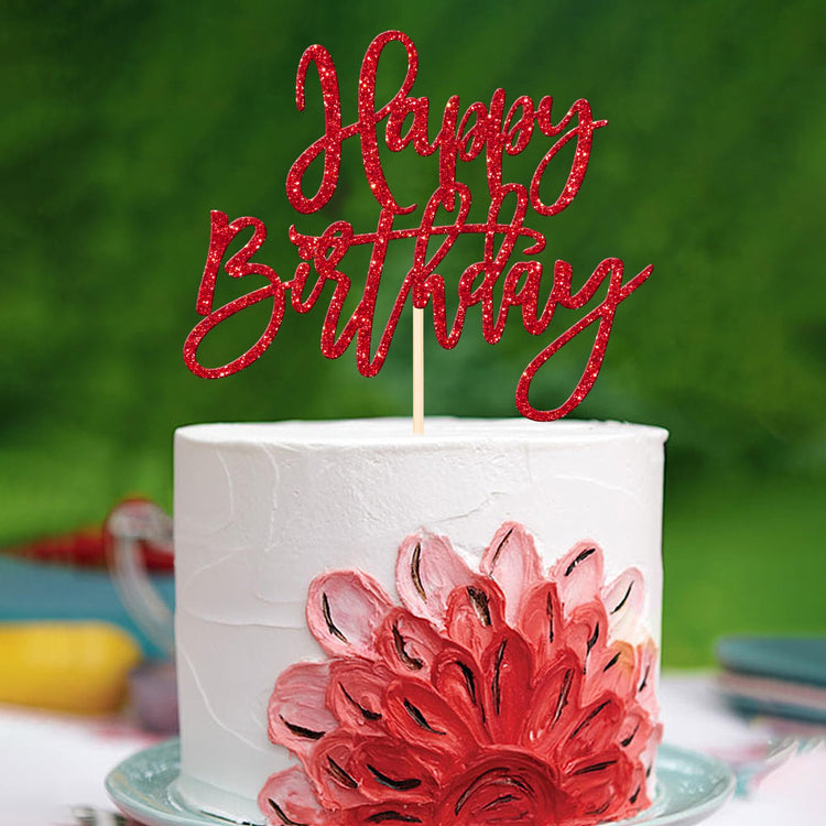 1 PCS Red Glitter Happy Birthday Cake Topper for Celebrating Birthday