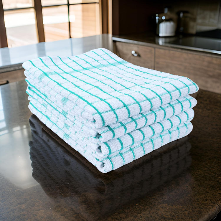 AMOUR INFINI Kitchen Towels Set of 4 - Highly Absorbent, Super Soft Terry Cotton 20x28 Inch Dish Towels with Hanging Loop - Hand & Tea Towels for Cleaning & Drying Dishes (Teal) - Nestoria