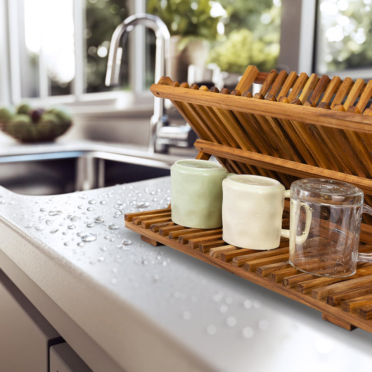 Teak Dish Drying Rack Collapsible