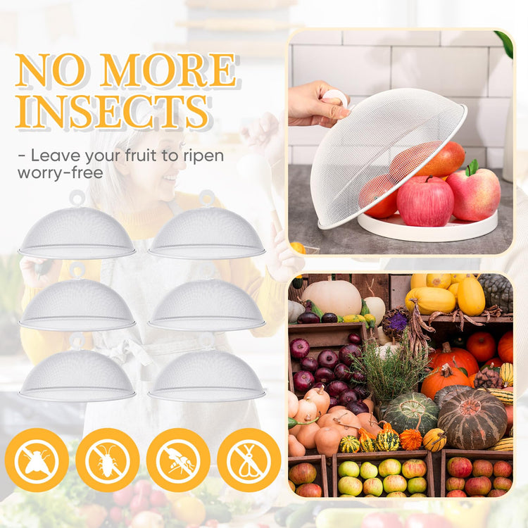 6 Pcs Metal Mesh Food Cover Outdoor Mesh Food Tents Dome Screen Plate Covers for Dinner Plates Reusable Fruit Fly Nets Picnic Umbrella for Table