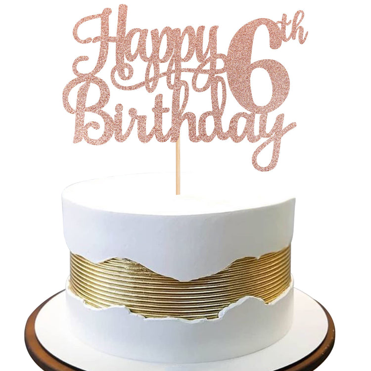 1 PCS Happy 6th Birthday Cake Topper Glitter Cheers to 6 Years Cake Pick Number 6 Fabulous Cake Decoration for 6th Birthday Party Decorations Supplies Rose Gold