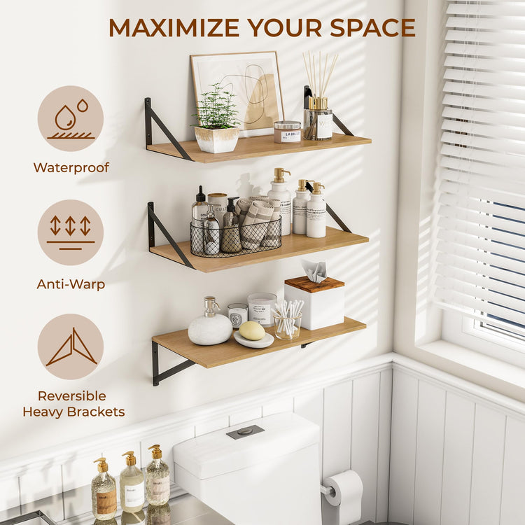 24W x 12D Deep Floating Shelves Set of 3 Oak (3 Count)