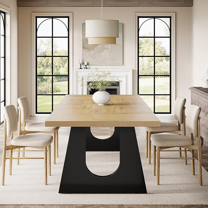 Tribesigns Large Dining Table for 6-8 People, 70.9-Inch Wood Rustic Rectangular Table with Black Wooden Legs, Farmhouse Center Kitchen Table for Dining Room, Living Room, Home Furniture, Oak and Black