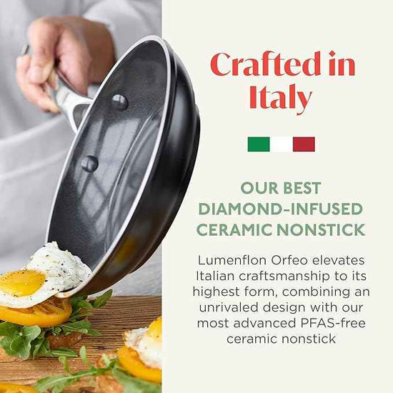 Orfeo 8” Nonstick Frying Pan Skillet, Made in Italy, Diamond Ceramic PFAS-Free Cookware, Induction Ready, Scratch Resistant, Laser-Fused Surface for Durability, Dishwasher Safe, Black