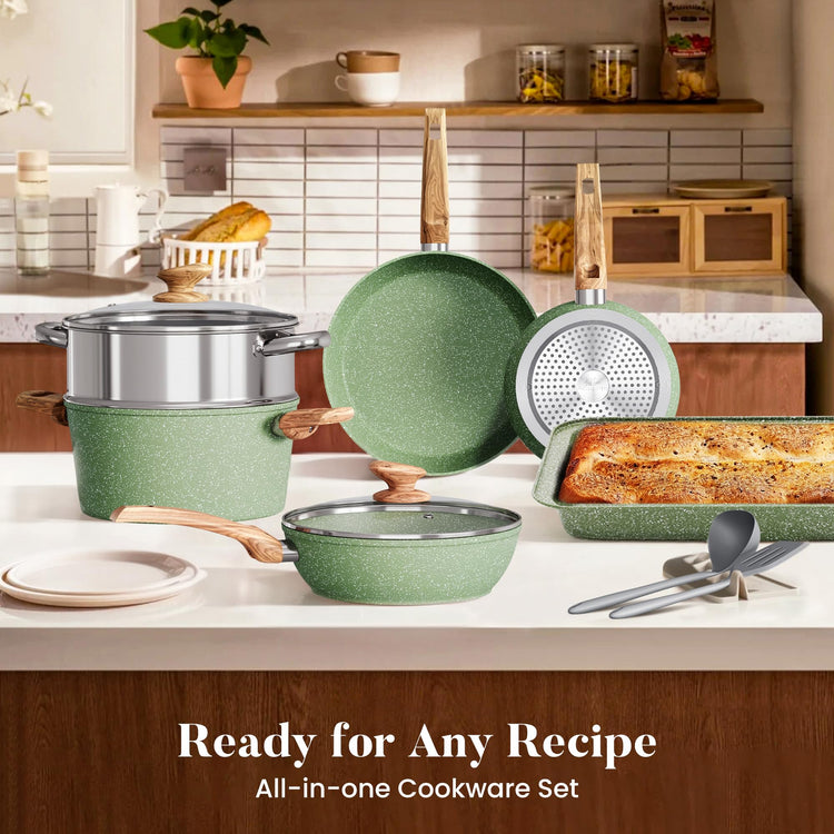 17Pcs Green Induction Cookware Set