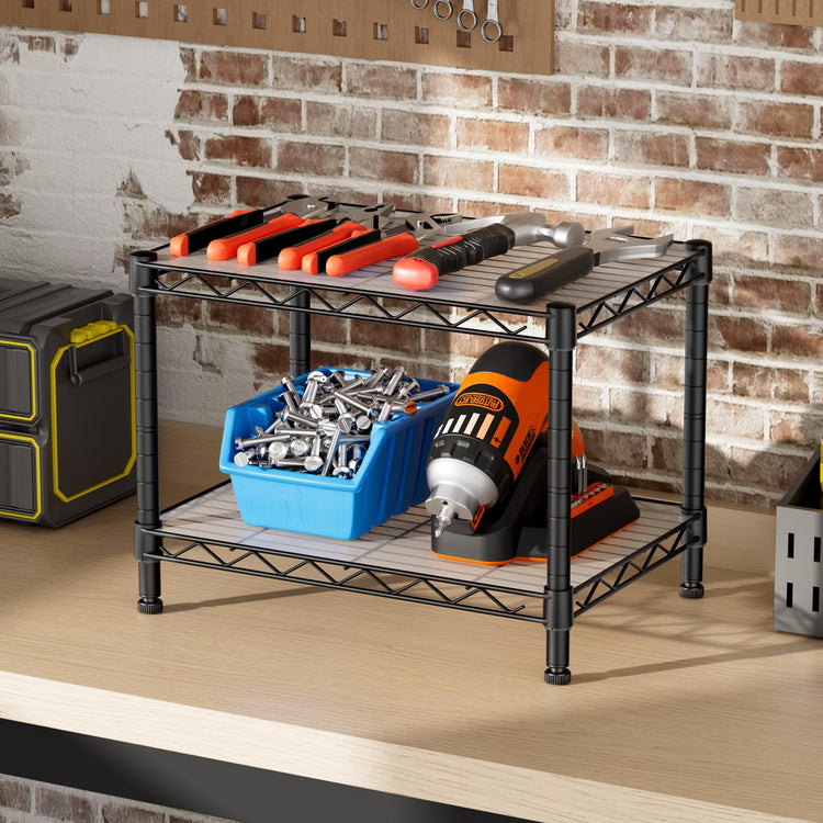 Small Wire 2 Shelves Pantry Metal Shelf Floor Organizer Under Desk