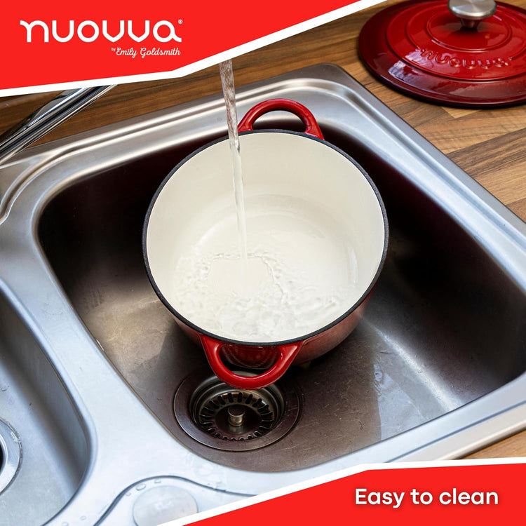 Cast Iron Pot with Lid – Non-Stick Ovenproof Enamelled Casserole Pot, Oven Safe up to 500° F – Sturdy Dutch Oven Cookware – Red, 5-Quart, 24cm – by Nuovva - Nestoria