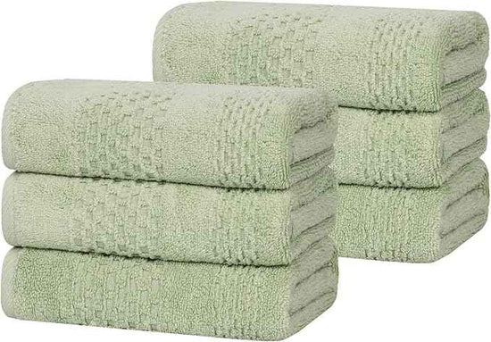 Superior Playa Zero Twist Cotton Medium Weight Towels, For Kitchen, Bathroom, Shower, Spa, Plush, Quick Dry, Ultra-Soft Towels, Bath Essentials, Waffle Textured, Absorbent Hand Towels, Set of 6, Green