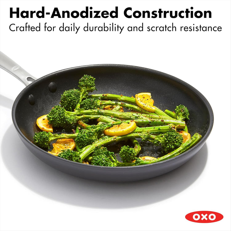 OXO Enhanced, 8" 10" and 12" 3 Piece Frying Pan Skillet Set, Healthy Ceramic Nonstick, PFAS-Free, Stainless Steel Handle, Dishwasher Safe, Oven Safe, Black