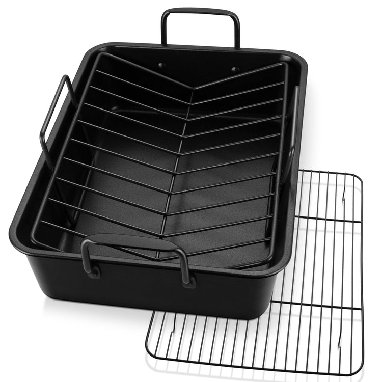 16" Roaster Roasting Pan with Baking Rack and V