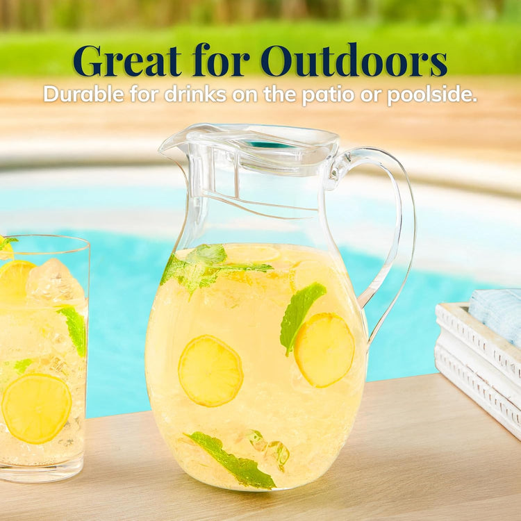 US Acrylic 72oz Acrylic Clear Acrylic Pitcher with Lid, Reusable, BPA-free, Indoor and Outdoor Pitcher for Water, Lemonade, Juice, and Soda Pop